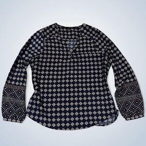 Harve Benard Navy and White Diamond Blouse
